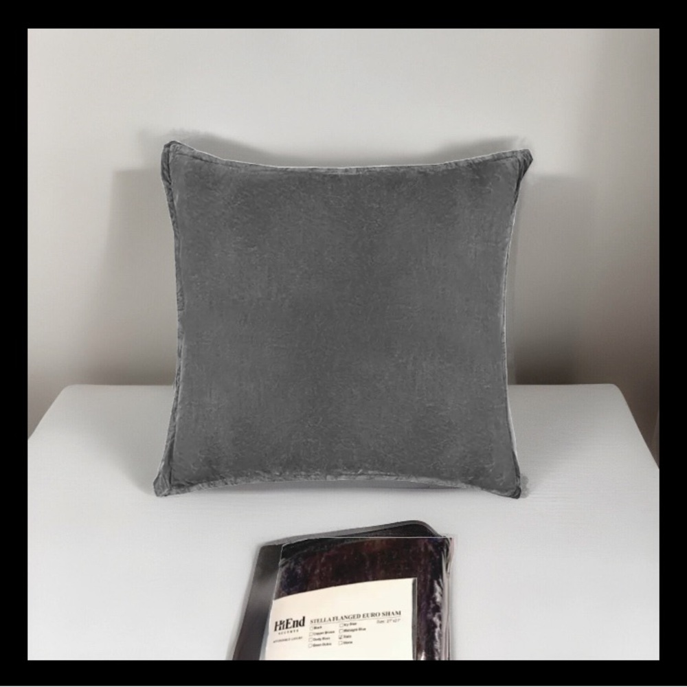 HiEnd Accents Stella Flanged Euro Sham Slate Gray 27 in. Faux Silk Velvet